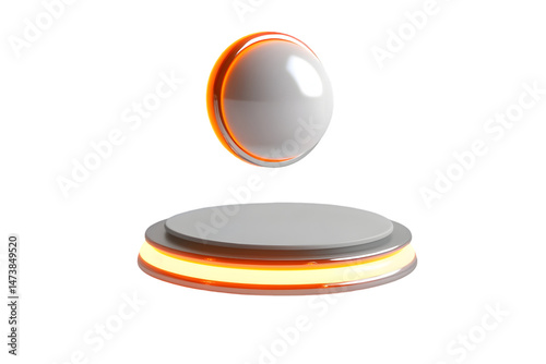 Glowing sphere hovers above a circular platform with illuminated rings, creating a futuristic display
