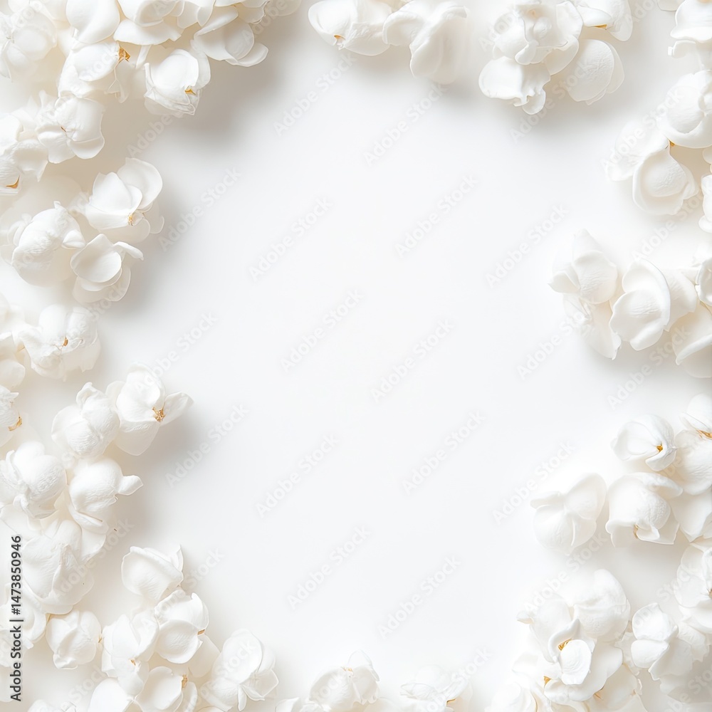 Delicate white flowers arranged in a frame on a bright background Delicate white flowers arranged in a frame on a bright background