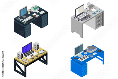 Isometric office desks