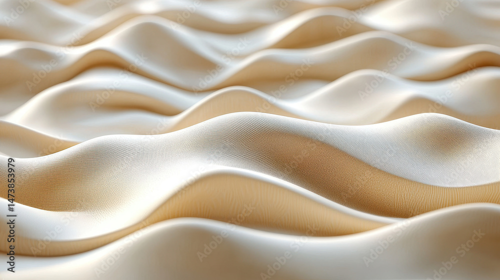 Obraz premium A 4K resolution side angle view of a modern 3D background with realistic wavy patterns exhibiting captivating artistry and depth in a cream color palette.