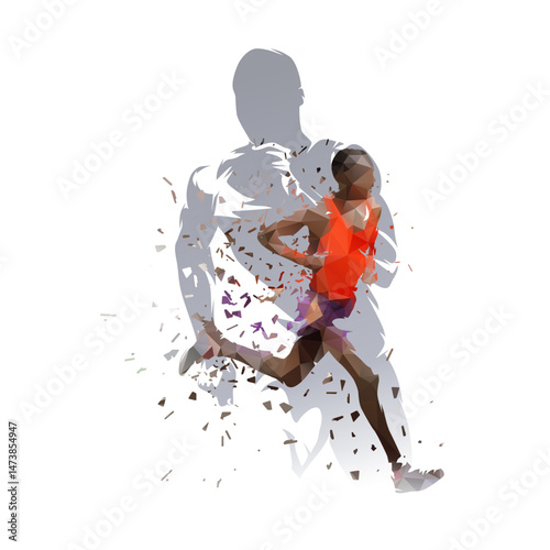 Run, group of running men, double exposure. Set of isolated vector illustrations. Track and field athletics