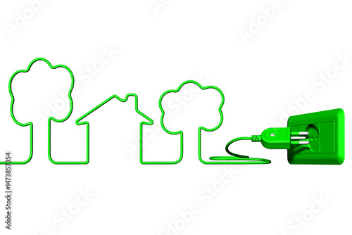 PNG. Trasparente. Spina e presa elettrica di colore verde. Ecologia e risparmio energetico.