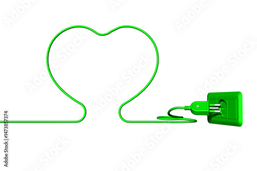 PNG. Trasparente. Spina e presa elettrica di colore verde. Ecologia e risparmio energetico.