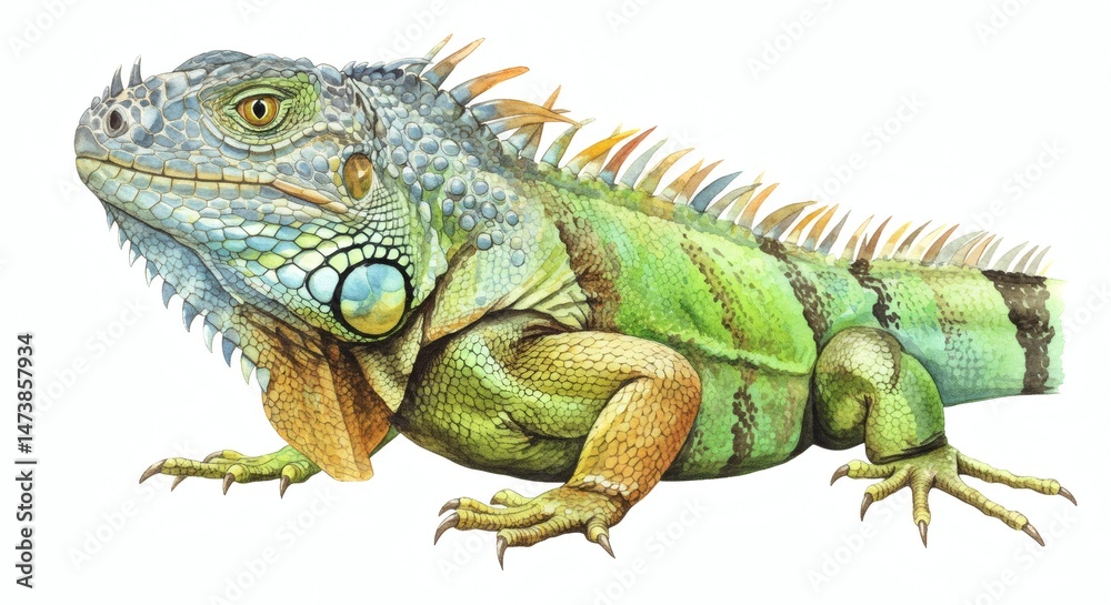 Fototapeta premium Vibrant watercolor painting of an iguana