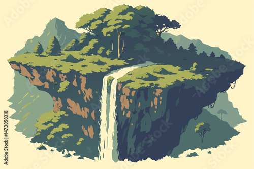 94 a floating island with a waterfall, lush green foliage, rocky cliffs, detailed fantasy landscape, vibrant colors, intricate details, highly realistic, cinematic lighting, 8K resolution