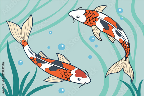98 koi fish, colorful scales, orange, black, white, underwater, swimming, photorealistic, detailed, high definition