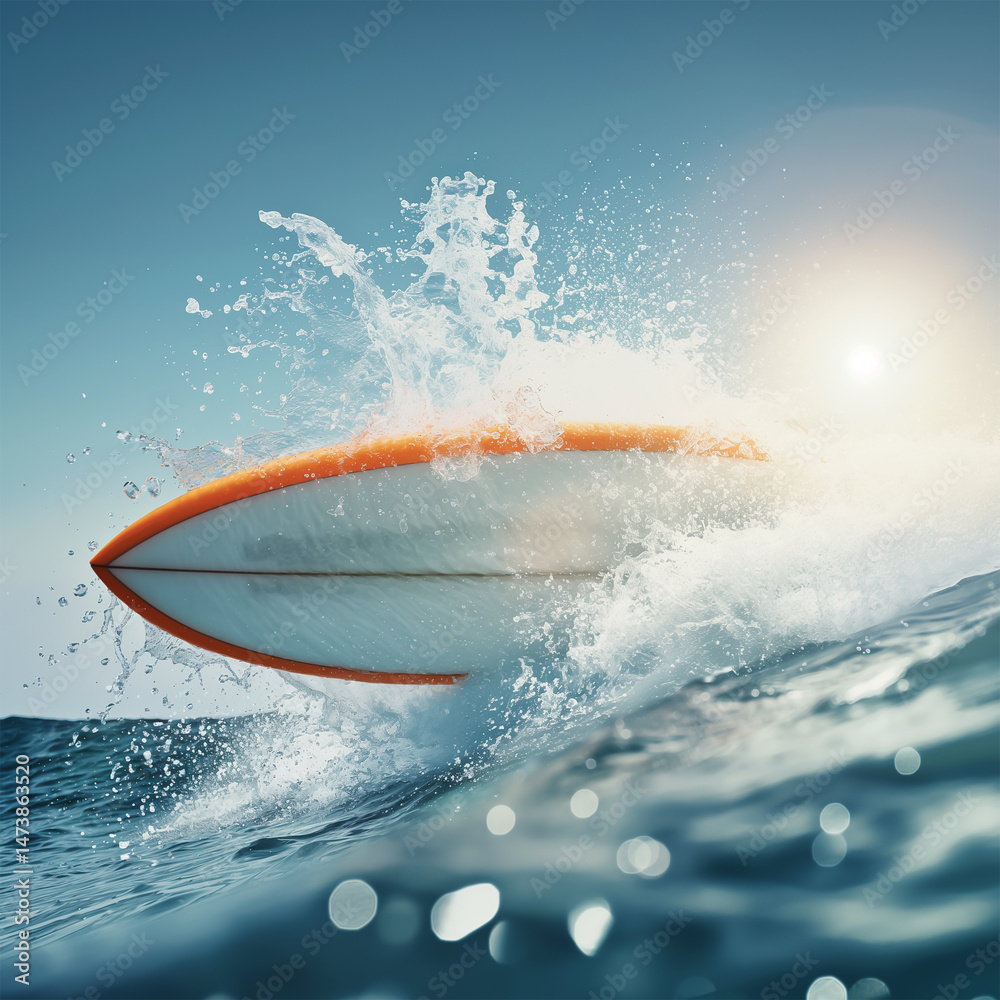 Fototapeta premium Surfboard with water spray element, action angle