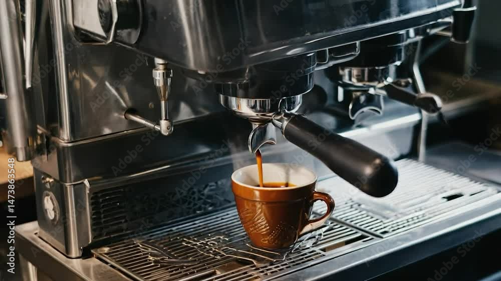 Espresso machine brewing coffee