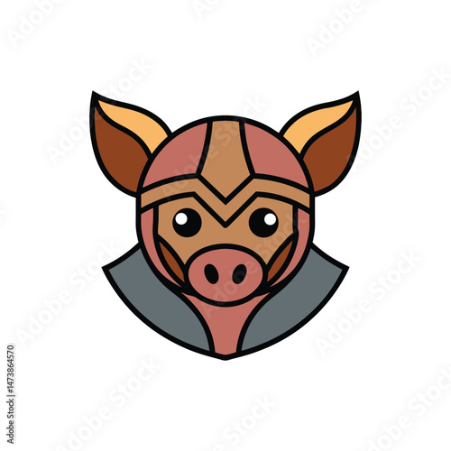 Flat and Minimal cut pig head logo vector illustration isolated on white background