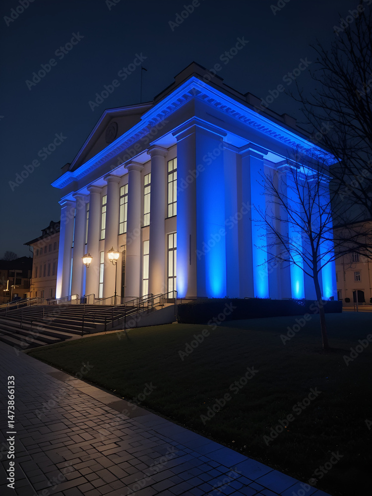 Fototapeta premium Lentos Kunstmuseum in Linz am Abend mit blauem Licht