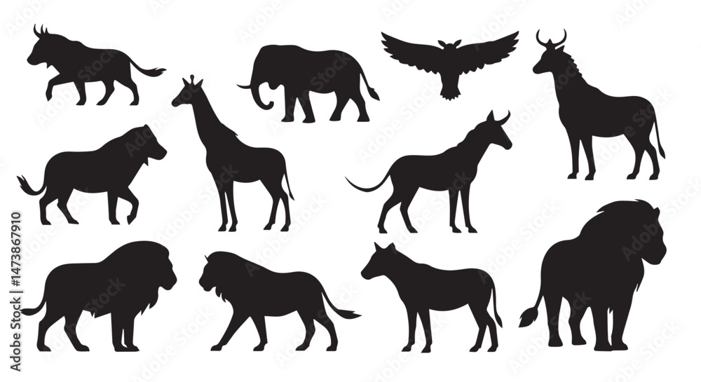 Obraz premium Set Of Animals Black Silhouette