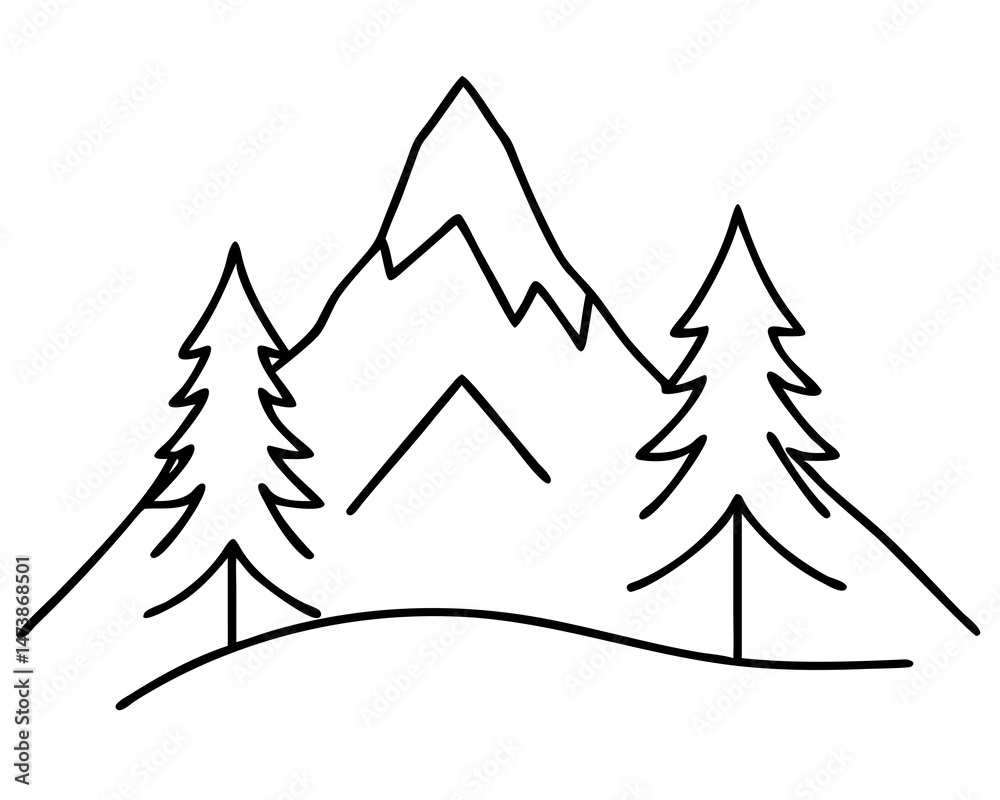 Obraz premium Pine Forest with Mountain Background, Majestic Mountain Landscape, Forest and Mountain View, Transparent Background