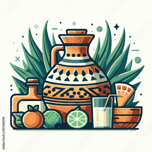 pulque, drink, mexico, maguey, mexican, traditional, alcohol, white, closeup, agave, plant, fermented, beverage, liquid, clay, restaurant, cold, bar, refreshment, nobody, fresh, nahuatl, viscous, meso
