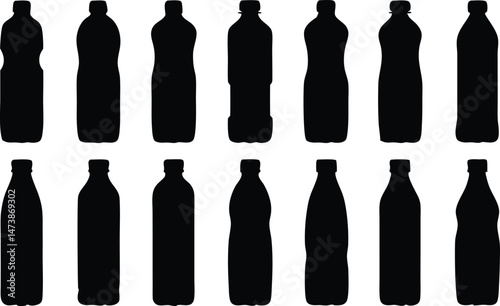 Water bottle silhouette collection for hydration and travel gear vector illustration