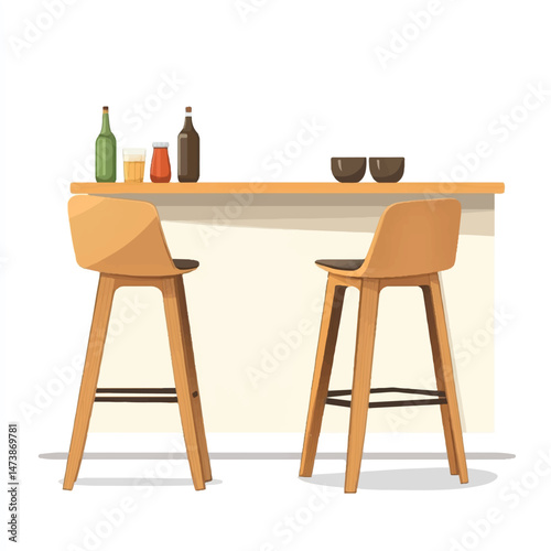 a bar stool next to a high kitchen island