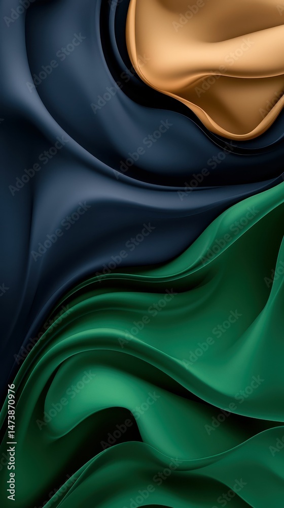 Obraz premium Abstract image: flowing fabric, dark teal, green, gold.