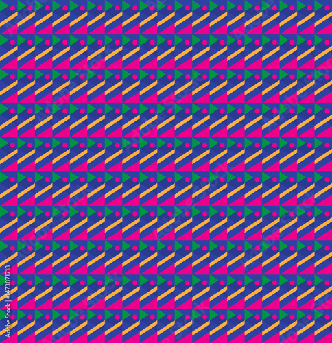 Seamless abstract pattern with geometric shapes and elements. Textile design