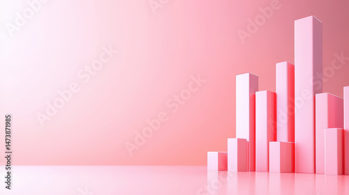 Bar graph showing market trends in pink tones, representing growth and analysis in modern style
