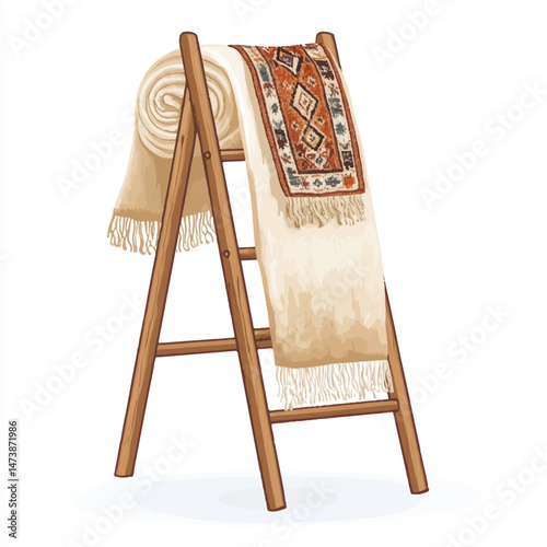 a blanket ladder with a rug folded over it