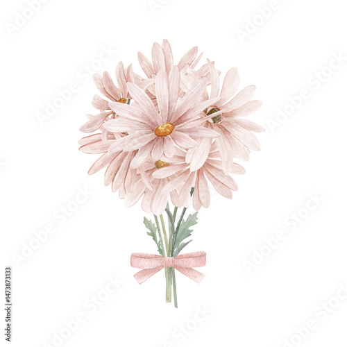 Watercolor wedding  bouquet. Hand drawn daisy flower illustration on white background