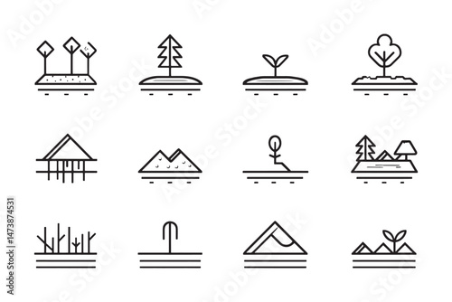 Soil icon design clean line set