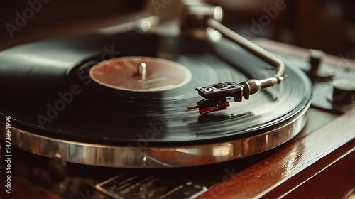 Vintage record player playing vinyl record