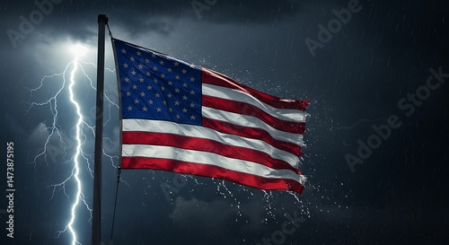 American Flag Lightning Strike Storm