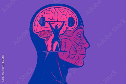 Strong Mind Powerful Brain Human Anatomy Illustration Weightlifting Brainpower Concept Mental Strength Fitness Health Wellness Powerful Mind Body Connection Strong Muscles Neurological System Brain   