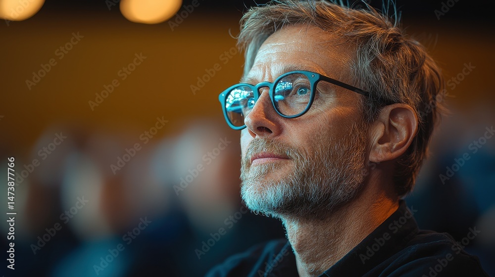 Obraz premium Thoughtful Man with Glasses Engaged in Deep Reflection and Introspection