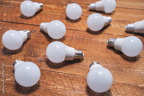 LED lamp on wooden table
