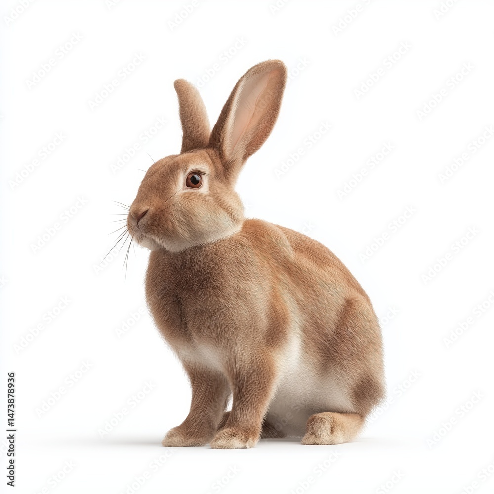 Obraz premium Cute Brown Rabbit Sitting on White Background
