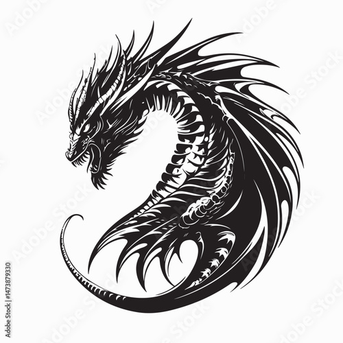 Dragon Mythical Monster Legendary Creature Majestic Image Vector on white background.
