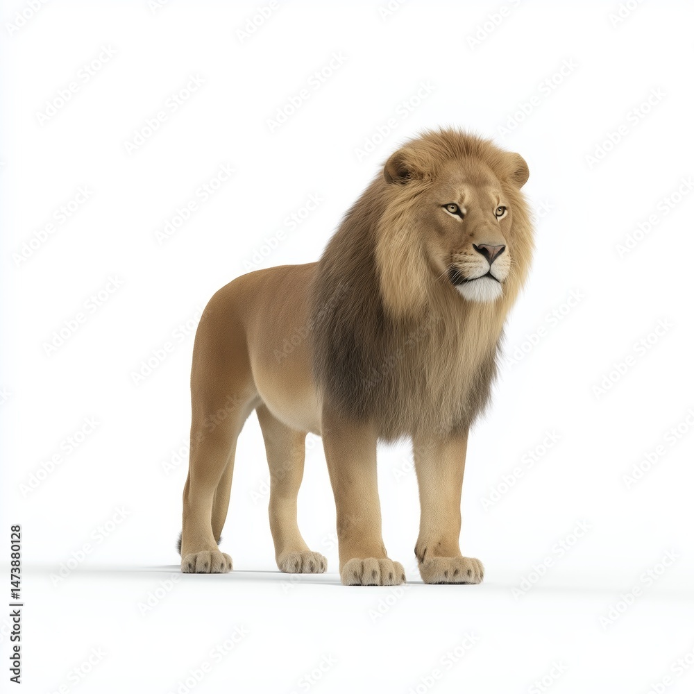Obraz premium Powerful Asiatic Male Lion on White Background