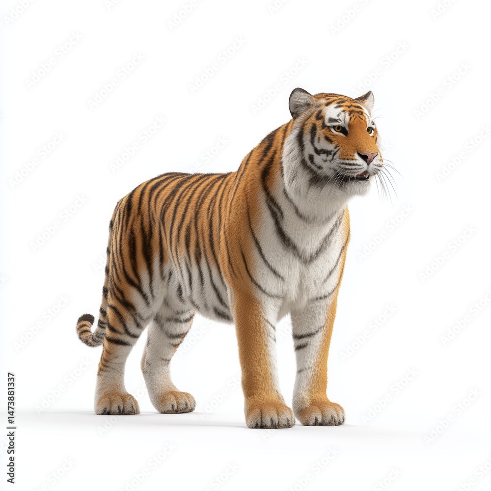 Fototapeta premium Standing Powerful Tiger on White Background