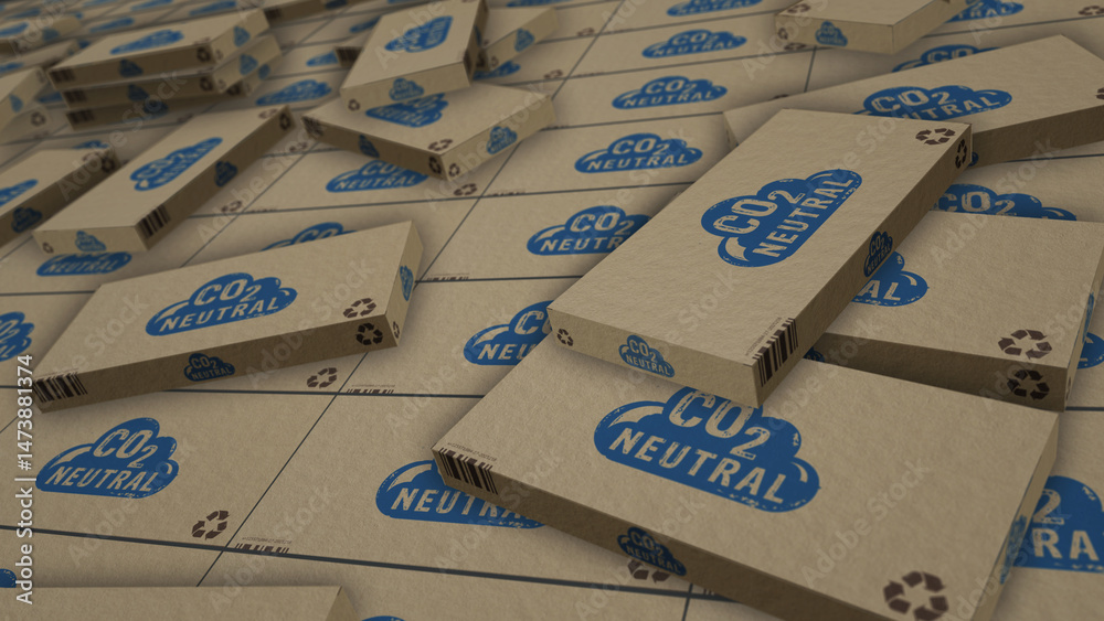CO2 neutral eco friendly box pack 3d illustration