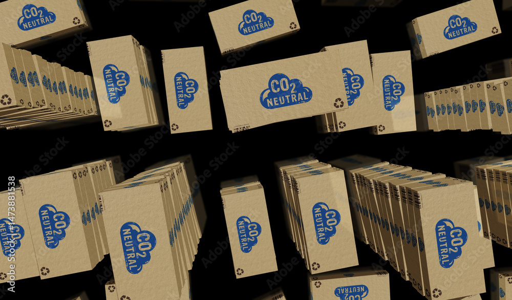 CO2 neutral eco friendly box pack 3d illustration