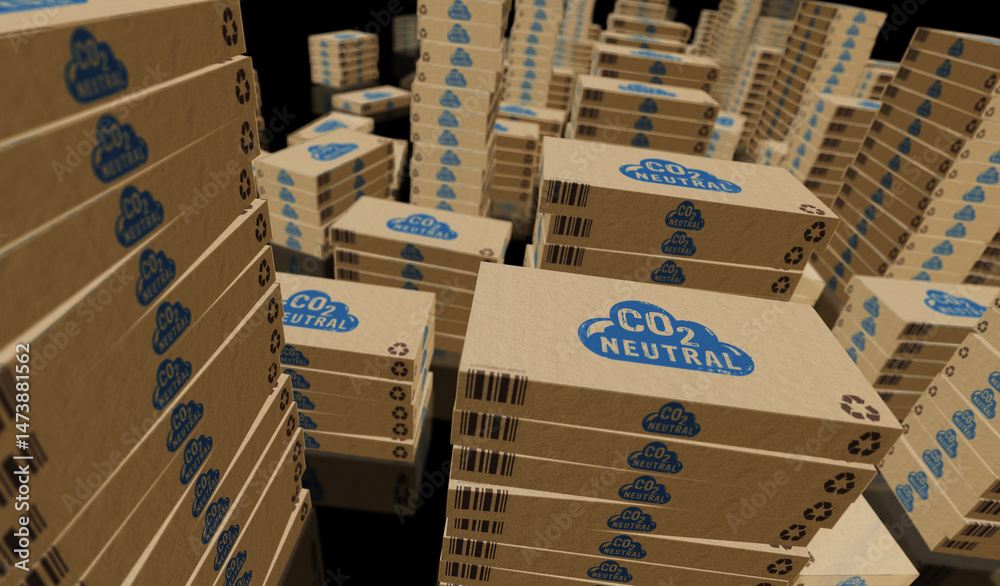 CO2 neutral eco friendly box pack 3d illustration