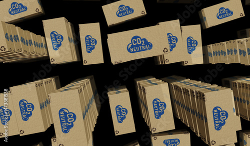 CO2 neutral eco friendly box pack 3d illustration
