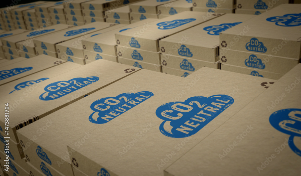 CO2 neutral eco friendly box pack 3d illustration