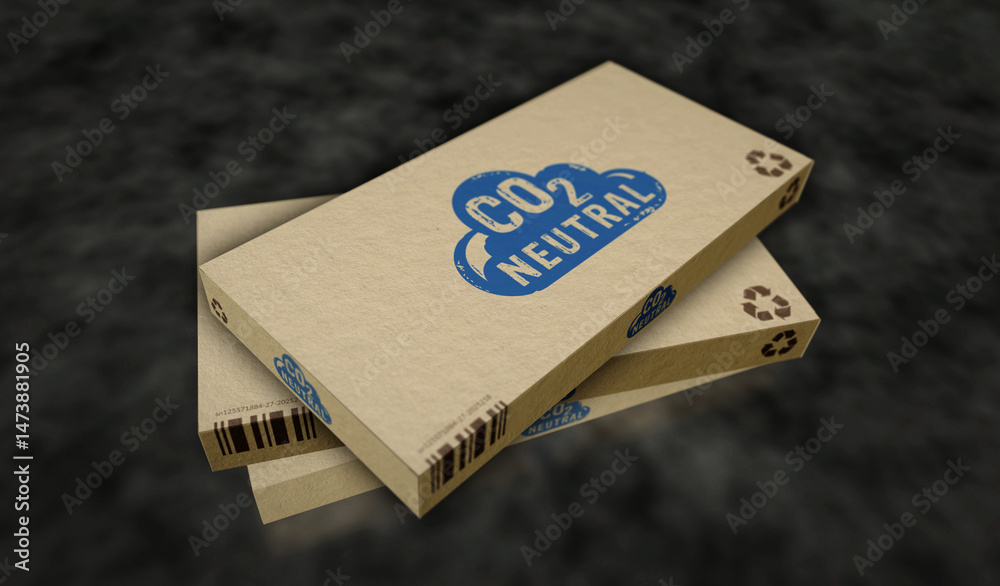 CO2 neutral eco friendly box pack 3d illustration
