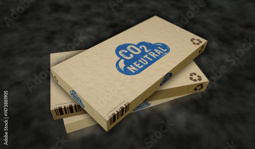 CO2 neutral eco friendly box pack 3d illustration