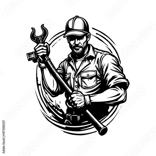 Silhouette of man with a spanner