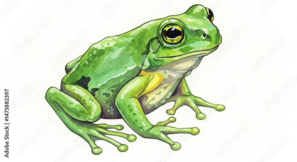 Obraz premium Watercolor Green Tree Frog Portrait