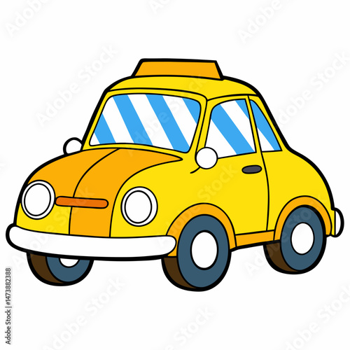Yellow car with checkered pattern vector illustration