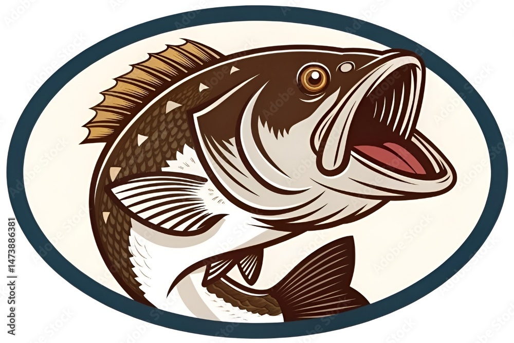 Obraz premium Vintage Woodcut Largemouth Bass Illustration in Circular Frame