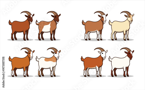 A vector collection of funny cartoon farm animals, including a horse, cow, goat, pig, sheep, and cat outlines