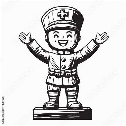 Vintage Style Toy Soldier Action Figure With Realistic Design vector isolated on white background.