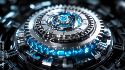 A digital representation featuring polygonal mesh, dots, lines, and shapes of abstract modern 3D gear wheels set against a dark background, evoking mechanical technology and machine engineering