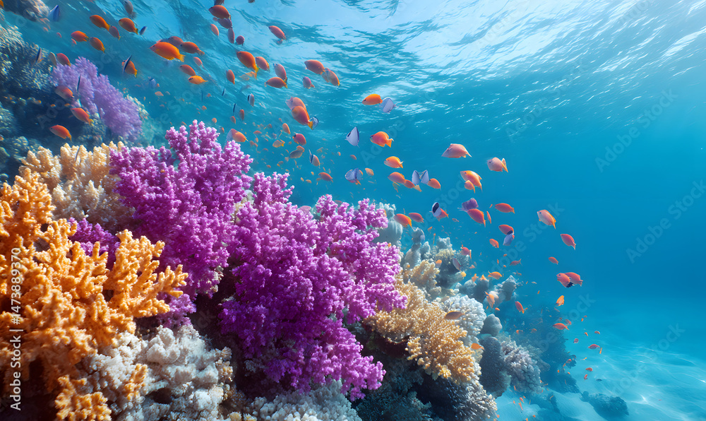Obraz premium coral reef with fish in the sea-generative ai