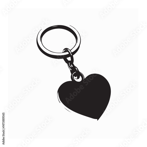 Heart Keychain Vector. Heart shaped keychain hanging on a metal vector image